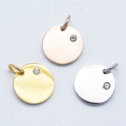 (52) Непрозрачная лаванда 316 хирургические подвески из нержавеющей стали, с кубического циркония, плоско-круглые, прозрачные, разноцветные, 12x2 мм, отверстие : 3 мм