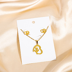 Сердце 304 комплекты из ожерелий и серег-гвоздиков из нержавеющей стали, золотые, сердце, 460~500 мм