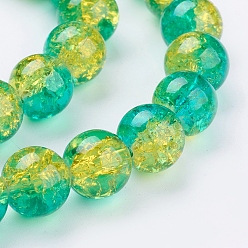 Medium Turquoise Spray Painted Crackle Glass Beads Strands, Round, Two Tone, Medium Turquoise, 10mm, Hole: 1.3~1.6mm, about 80pcs/strand, 31.4 inch