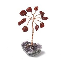 Красный Камень Натуральная крошка из красной яшмы Дерево жизни украшения, аметистовая основа с медной проволокой, фен-шуй энергетический камень подарок для домашнего офиса украшение рабочего стола, 18.5~24.5x25~33x49~61 мм