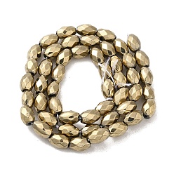 Light Gold Plated Electroplated Strong Magnetic Synthetic Hematite Beads Strands, Long-Lasting Plated, Faceted Oval, Light Gold Plated, 7~8x5~5.5mm, Hole: 1.4mm, about 50pcs/strand, 15.35''(39cm)
