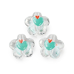 Темно-бирюзовый Прозрачные акриловые шарики печатных, цветок, темные бирюзовый, 16.5x17.5x10.5 мм, отверстие : 3 мм