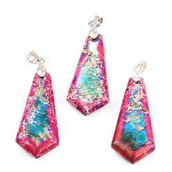 Средний Фиолетово-красный Кулоны из натуральной императорской яшмы, с медными петлями, воздушный змей, окрашенные, средне фиолетовый красный, 42x15.1x5.8 мм, отверстие : 4.7x4 мм