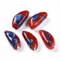 Малиновый Фарфоровые бусины ручной работы, фантазии античного стекла фарфора, зубчик чеснока, малиновый, 31~33x15~16.5x12~13.5 мм, отверстие : 2.5~3 мм