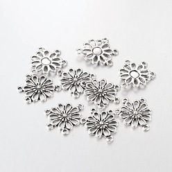 Antik Silber Farbe Tibetischen stil kronleuchter komponente links, Bleifrei und Nickel frei und Cadmiumfrei, Blume, Antik Silber Farbe, 22.5x18 mm, Bohrung: 1.5 mm