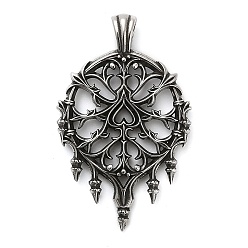 Античное Серебро Хэллоуин 316 подвески из хирургической нержавеющей стали, плоско-круглые с сердцем, античное серебро, 45x28x3~6 мм, отверстие : 6x4.5 мм