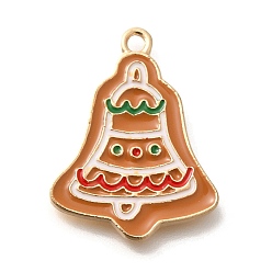 Колокол Новогодняя тема сплава эмали подвески, золотой свет, колокол, 24x18.5x2 мм, отверстие : 1.6 мм