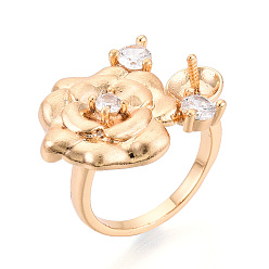 Настоящее золото 18K Оправы для колец-манжет из цветочной латуни с микропаве из прозрачного кубического циркония, за половину пробурено бисера, без кадмия, без никеля и без свинца, реальный 18 k позолоченный, штифты : 1 мм, 16.5 мм, размер США 7 3/4 (17.9 мм)