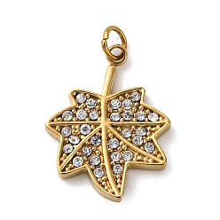 Настоящее золото 18K 316 из нержавеющей стали горный хрусталь подвески, с закрытыми кольцами для прыжков, ионное покрытие (ip), лист, реальный 18 k позолоченный, 18.5x14x2 мм, отверстие : 2.6 мм