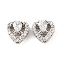 Платина Латунные микропаве из прозрачного кубического циркония, без кадмия, без никеля и без свинца, сердце, платина, 12x13x7 мм, отверстие : 1.8 мм
