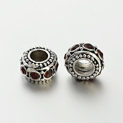 Коричневый Старинное серебро сплав цинка горный хрусталь большое отверстие европейского Rondelle шарики, кофе, 10~12x6 мм, отверстие : 4.5 мм