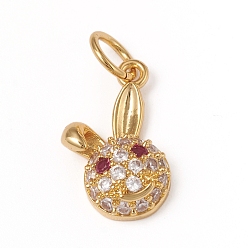 Золотой Латунные микропаве прозрачные кубические циркониевые подвески, с прыжковых колец, долговечный, кролик, золотые, 14x9x4 мм, переходное кольцо: 5x0.7 мм, внутренний диаметр: 3.6 мм