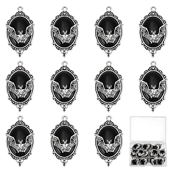 Черный 12 шт. овальные подвески из сплава на Хэллоуин, подвески в виде летучей мыши со смолой, античное серебро, чёрные, 42.5x23.5x10 мм, отверстие : 2.2 мм