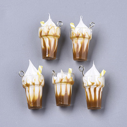 Верблюжий Подвески из смолы, имитация мороженого пузырь чай прелести, с железной петлей платинового тона и полимерной глиной, верблюжие, 24~26x13 мм, отверстие : 1.8 мм