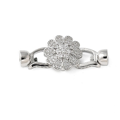 Платина Латунное микропейв, прозрачный кубический цирконий, складные застежки, стойки покрытие, долговечный, без свинца и без кадмия, цветок, платина, 35 мм