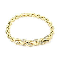 Golden Brass Micro Pave Clear Cubic Zirconia Leaf Link Chain Bracelets for Women, Golden, 7-3/8 inch(18.6cm)