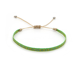 Lime Green Vintage Bohemian Cotton Cord Braided Bracelets, Adjustable Handmade Ethnic Style Wristbands, Lime Green