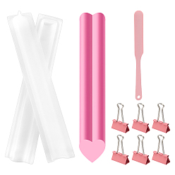 Pink Пищевые силиконовые формы, формы для кекса, печенье, цвет шоколада, мыльная форма, с силиконовым скребком и железными скрепками, розовые, 319x50.5x33 мм, внутренний диаметр: 21.5x27 мм