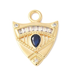 Настоящее золото 18K Латунные микропаве прозрачные подвески с фианитом, щитовые чары, стойки покрытие, прочное покрытие, без никеля , реальный 18 k позолоченный, 23.5x18.5x3 мм, отверстие : 3 мм