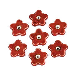 FireBrick Vintage Handmade Porcelain Beads, Fancy Antique Glazed Porcelain, Flower, FireBrick, 28~29x29~30x5.5~6.5mm, Hole: 1.8~3.5mm