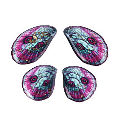 Средний Бирюзовый Эпоксидная смола подвески, крыло бабочки, с золотой фольгой и блестками, средне бирюзовый, 37.5x23x2~2.5 мм, отверстие : 1.2 мм