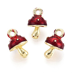 Темно-Красный Подвески из эмали и сплава, грибное очарование, золотой свет, стойки покрытие, без кадмия, без никеля и без свинца, темно-красный, 14x8.7x7.6~8 мм, отверстие : 1.6~1.8 мм