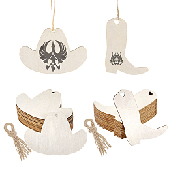 Mixed Shapes 40шт. 2 стили ковбойская тематика подвески из необработанного дерева, с 40шт. веревкой, разнообразные, 69~101x78~100x2 мм, отверстие : 3~7 мм