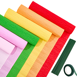 (52) Непрозрачная лаванда 6 рулоны 6 цвета гофрированная бумага ручной работы, с 2 рулонами садовой прививочной бумажной ленты и 50шт. пластика с железным цветочным стеблем, на день рождения украшение свадебной вечеринки, разноцветные, 2500x250x0.1 мм, 1 рулон / цвет