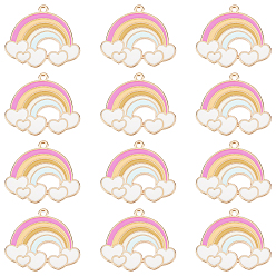 Разноцветный 30подвески из эмали с покрытием из сплава, радуга с сердцем, золотой свет, красочный, 25x30x1 мм, отверстие : 1.6 мм