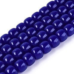Темно-Синий Стеклянные бусины, имитация нефрита , колонка, темно-синий, 9.5~10x8 мм, отверстие : 1~1.2 мм, около 45~49 шт / нитка, 14.17~16.14 дюйм (36~41 см)