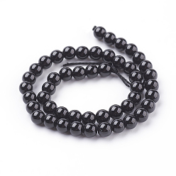 Black Natural Tourmaline Beads Strands, Round, Black, 4mm, Hole: 0.8mm, about 43~45pcs/strand, 7.8 inch
