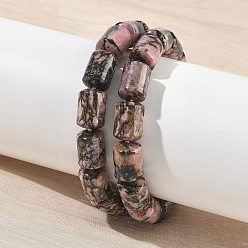 Родонит Колонна натуральный родонит бусины эластичные браслеты для женщин мужчин, внутренний диаметр: 2.17 дюйм (5.5 см)