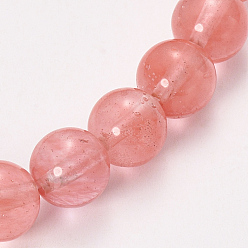 Cherry Quartz Glass Cherry Quartz Beaded Stretch Bracelets, Round, 2-1/8 inch(55mm), Bead: 8~9mm
