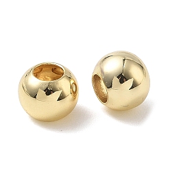 Настоящее золото 18K Латуни европейского бисера, бусины с большим отверстием, круглые, стойки покрытие, долговечный, без кадмия и без свинца, реальный 18 k позолоченный, 10 мм, отверстие : 5.5 мм