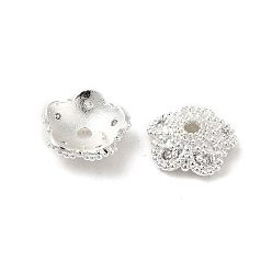 Серебро Покрытие стойки, колпачки из латунных бусин, с четким кубического циркония, долговечный, без свинца и без кадмия, цветок, серебряные, 10x10x3 мм, отверстие : 1.6 мм
