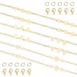 Золотой 3 стили 3м звенья цепи, с 30 соединительными кольцами и 15 застежками "лобстер", наборы для изготовления ожерелий своими руками, плоский круглый и ромб и треугольник, золотые, цепочка: 1 м / стиль