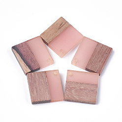 Pink Подвески из смолы и ореха, ромб, розовые, 24x24x3~4 мм, отверстие : 2 мм