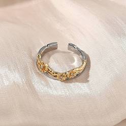 Платиновый & Золотой Латунные кольца из манжеты с прозрачным цирконием, цветок, стойки покрытие, долговечный, без кадмия и без свинца, платиной и золотом, 6.5 мм, внутренний диаметр: регулируемый