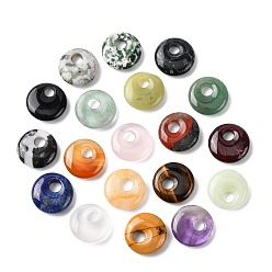 Смешанные камни Природные смешанные подвески драгоценных камней, плоские круглые прелести, смешанные окрашенные и неокрашенные, 18x5~5.5 мм, отверстие : 4.5~6x5 мм