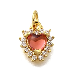 Лосось Латунный микропаве кубический цирконий со стеклянными подвесками, сердце прелести, без свинца и без кадмия, реальный 18 k позолоченный, стойки покрытие, с целью перехода в кольце, salmon, 11x9x4.5 мм, отверстие : 3 мм