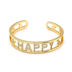 Настоящее золото 18K Счастливая звезда полый браслет-манжета из кубического циркония, латунный широкий открытый браслет для женщин, без свинца и без кадмия, реальный 18 k позолоченный, внутренний диаметр: 2-1/4 дюйм (5.6 см) x 2-1/8 дюйм (5.5 см)