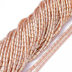 PeachPuff Electroplate Glass Beads Strands, Pearl Luster Plated, Column, PeachPuff, 4.5~5x2.5mm, Hole: 0.8mm, about 75pcs/Strand, 14.17 inch(36cm)
