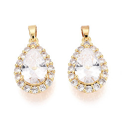 Прозрачный Латунные микро проложить кубического циркония подвески, без кадмия, без никеля и без свинца, слеза, реальный 18 k позолоченный, прозрачные, 19.5x12.5x7~7.5 мм, отверстие : 5x2.5 мм