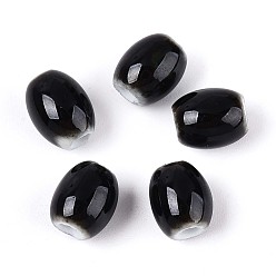 Черный Ручной фарфоровые керамические шарики, баррель, фантазии античного стекла фарфора, чёрные, 9~10x7~8 мм, отверстие : 2~2.5 мм