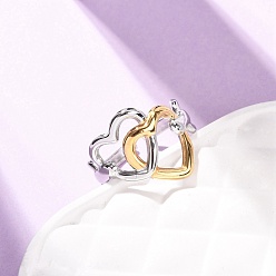 Сердце 304 открытые манжеты из нержавеющей стали для женщин, золотой & нержавеющая сталь, сердце, 17x16 мм, размер США 6 (16.5 мм)