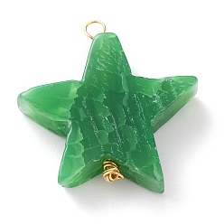 Зеленый Природные Агат бисера подвески, окрашенные, с золотыми латунными петлями, звезда, зелёные, 28~30x26~29x6~7 мм, отверстие : 1~2.5 мм
