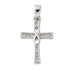 Платина Латунные микро проложить кубического циркония подвески, без кадмия, без никеля и без свинца, крест прелести, платина, 20.5x13x2 мм, отверстие : 4.5x2.5 мм
