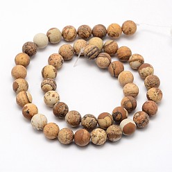 Picture Jasper Natural Picture Jasper Beads Strands, Frosted, Round, 8mm, Hole: 1mm, about 48pcs/strand, 15.1 inch