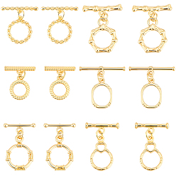 Настоящее золото 18K 12шт. 6 стили латунные застежки-тоглы, с прыжковых колец, долговечный, кольцо, реальный 18 k позолоченный, 15~19x11~15.5x1.7~2 мм, отверстие : 1.2~3.4 мм, 2 шт / стиль