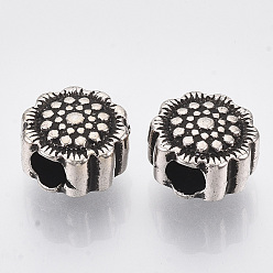 Античное Серебро Ccb пластиковые европейские бусины, бусины с большим отверстием, цветок, античное серебро, 13x8 мм, Отверстие : 4 мм , около 790 шт / 500 г